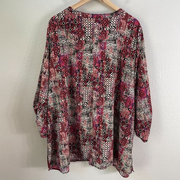 Catherines Womens Plus 3X Button Front Tunic Top Roll Tab Sleeve V Neck Shirt - Picture 6 of 7